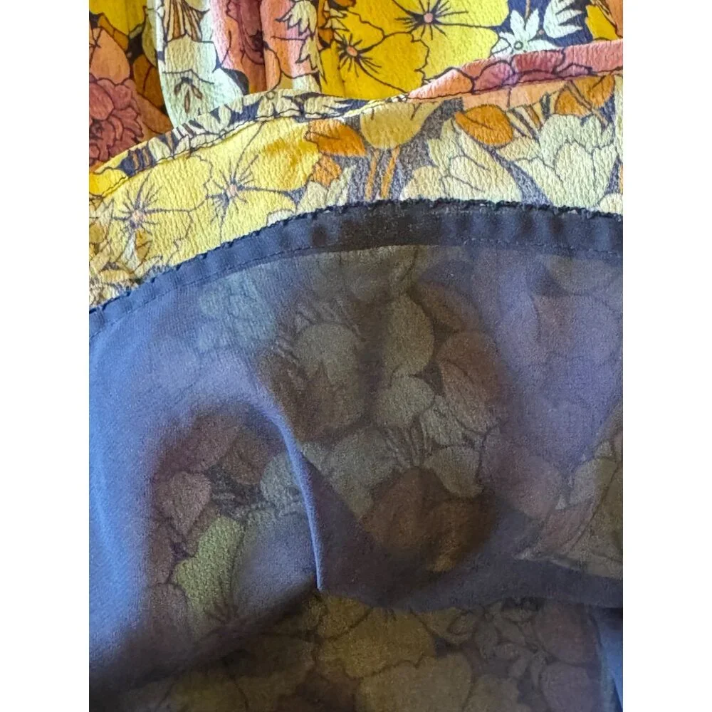 Anthropologie Leifnotes Skirt Women 4 Yellow Purple Floral A Line Mini‎ Bohemian